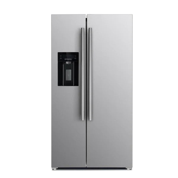 Forno 4-Piece Appliance Package - 36" Dual Fuel Range, 36" Refrigerator with Water Dispenser, Wall Mount Hood with Backsplash, & 3-Rack Dishwasher in Stainless Steel