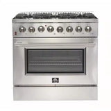 Forno 4-Piece Appliance Package - 36" Dual Fuel Range, 56" Pro-Style Refrigerator, Microwave Oven, & 3-Rack Dishwasher in Stainless Steel