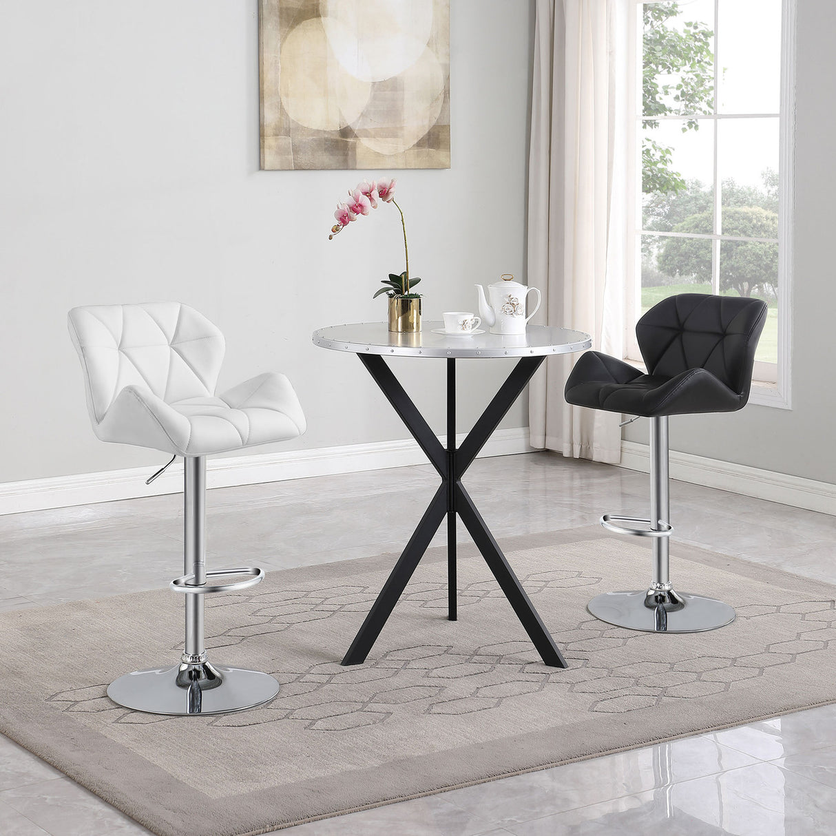 Berrington Adjustable Bar Stools Chrome and White (Set of 2)