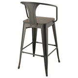 Cavalier Wooden Seat Bar Stools Dark Elm and Matte Black (Set of 2)