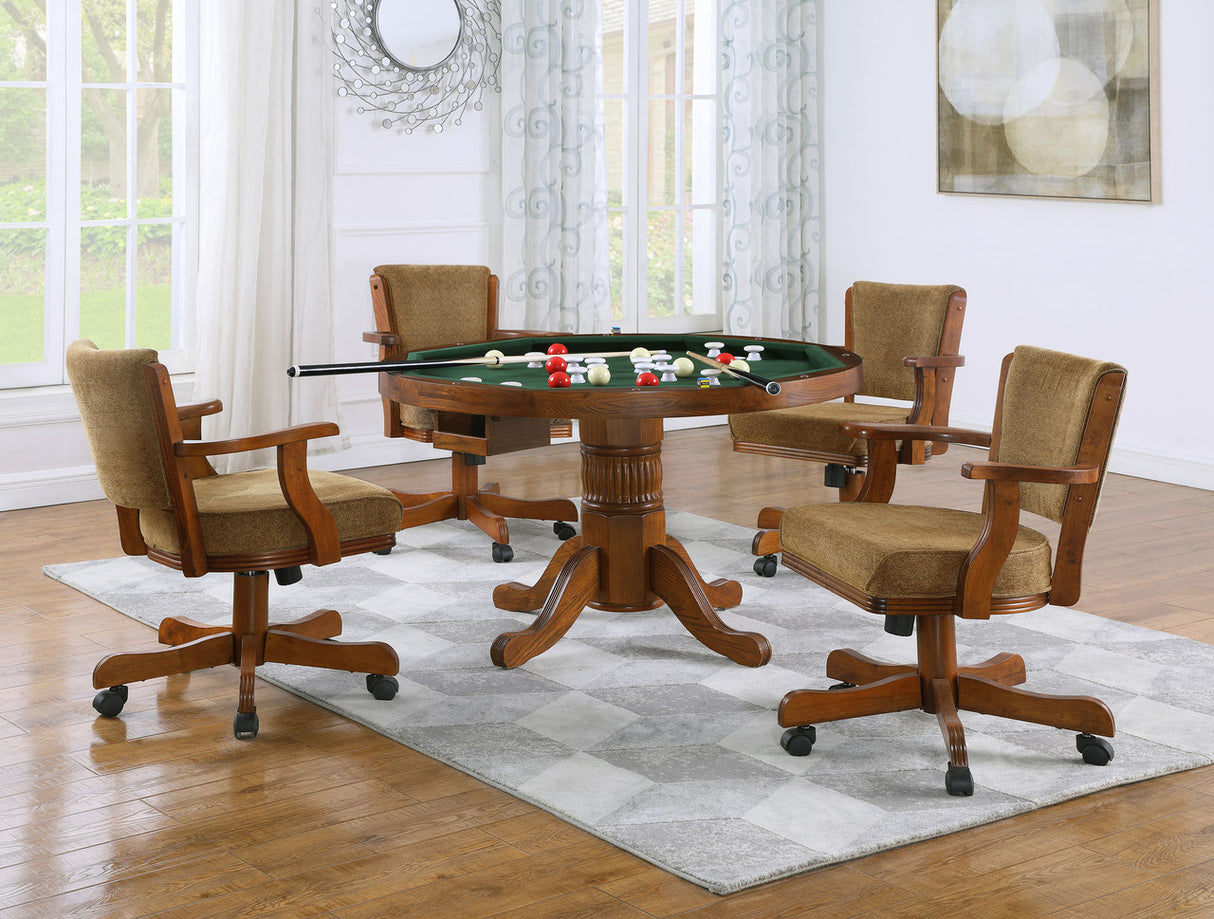 Mitchell Three-In-One Amber Game Table and Four Arm Chairs