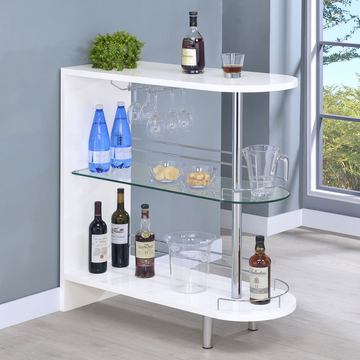 Adolfo 3-tier Bar Table Glossy White and Clear