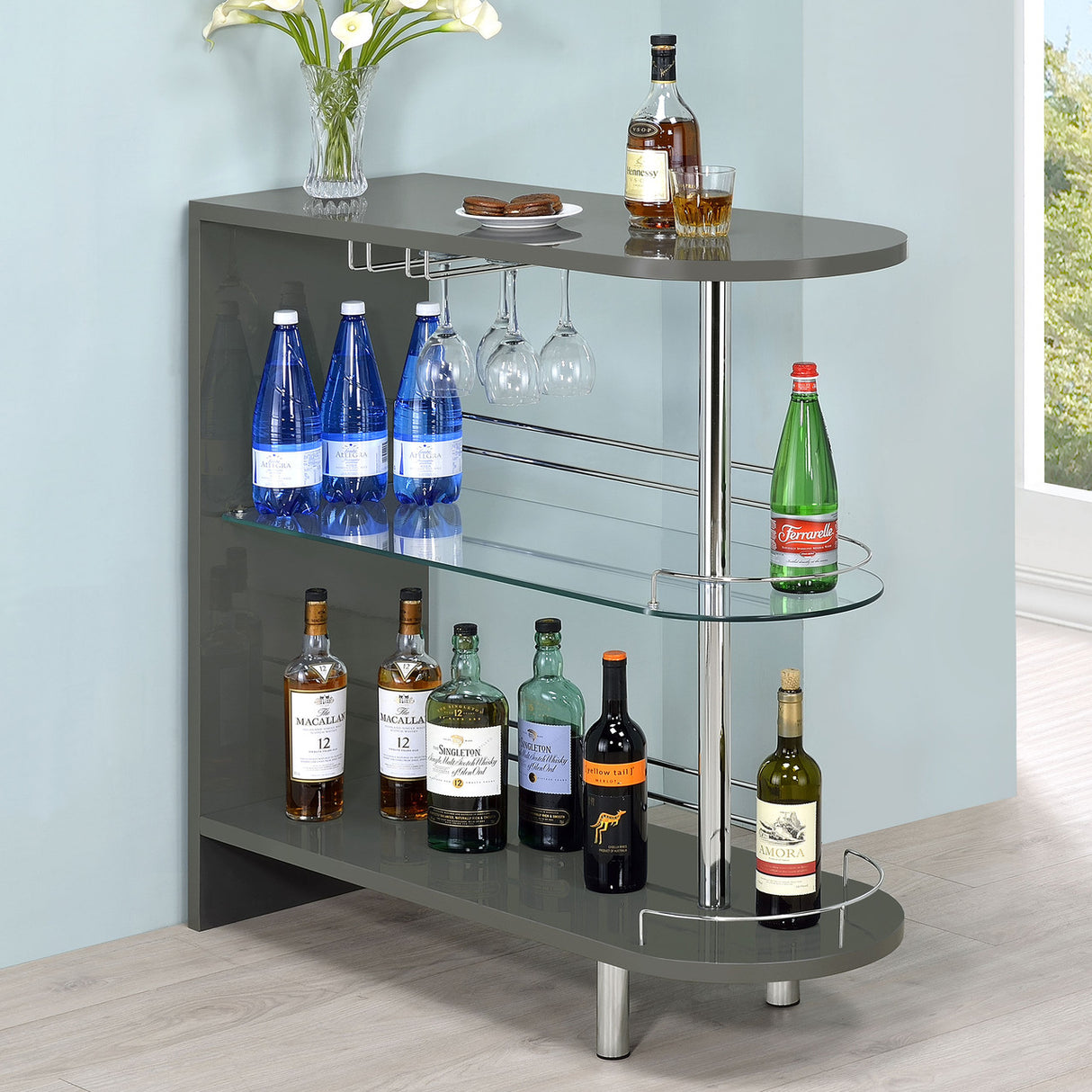 Adolfo 3-tier Bar Table Glossy Grey and Clear