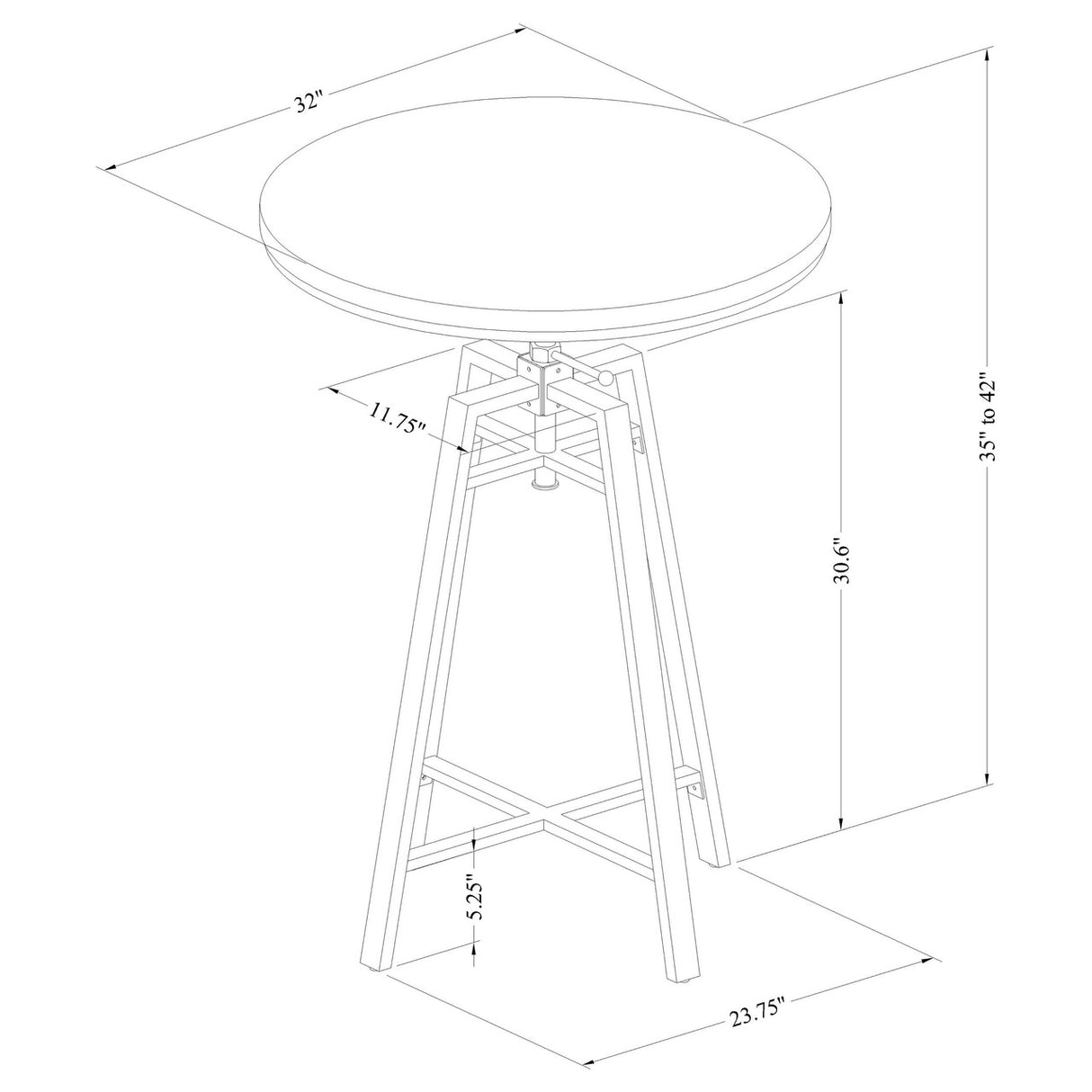 Bartlett Adjustable Swivel Bar Table Brushed Nutmeg