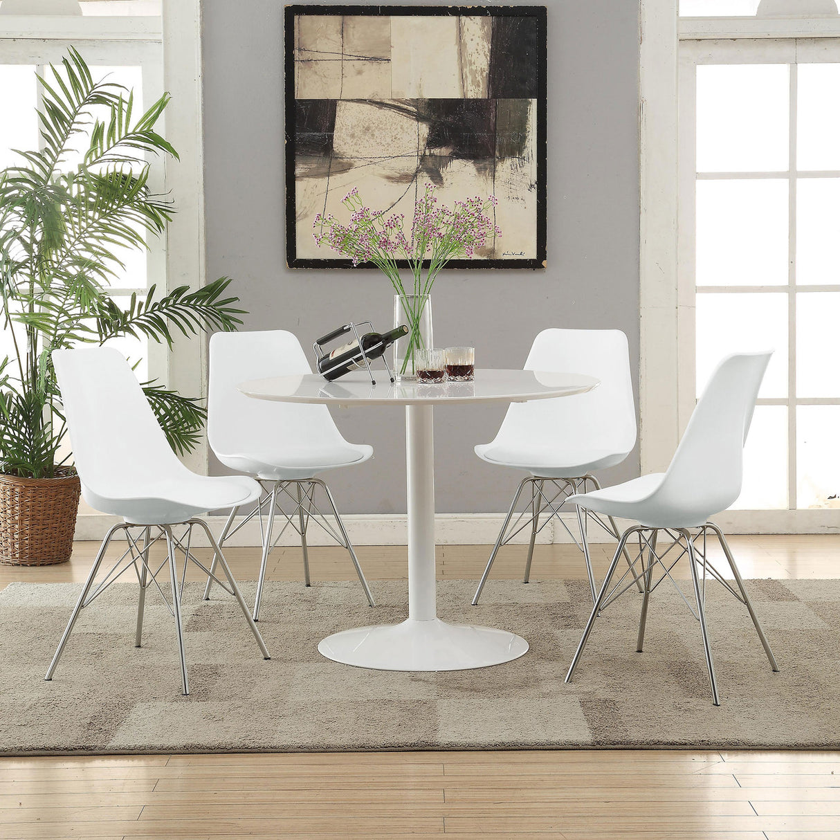 Lowry 5-piece Round Dining Set Tulip Table with Eiffel Chairs White