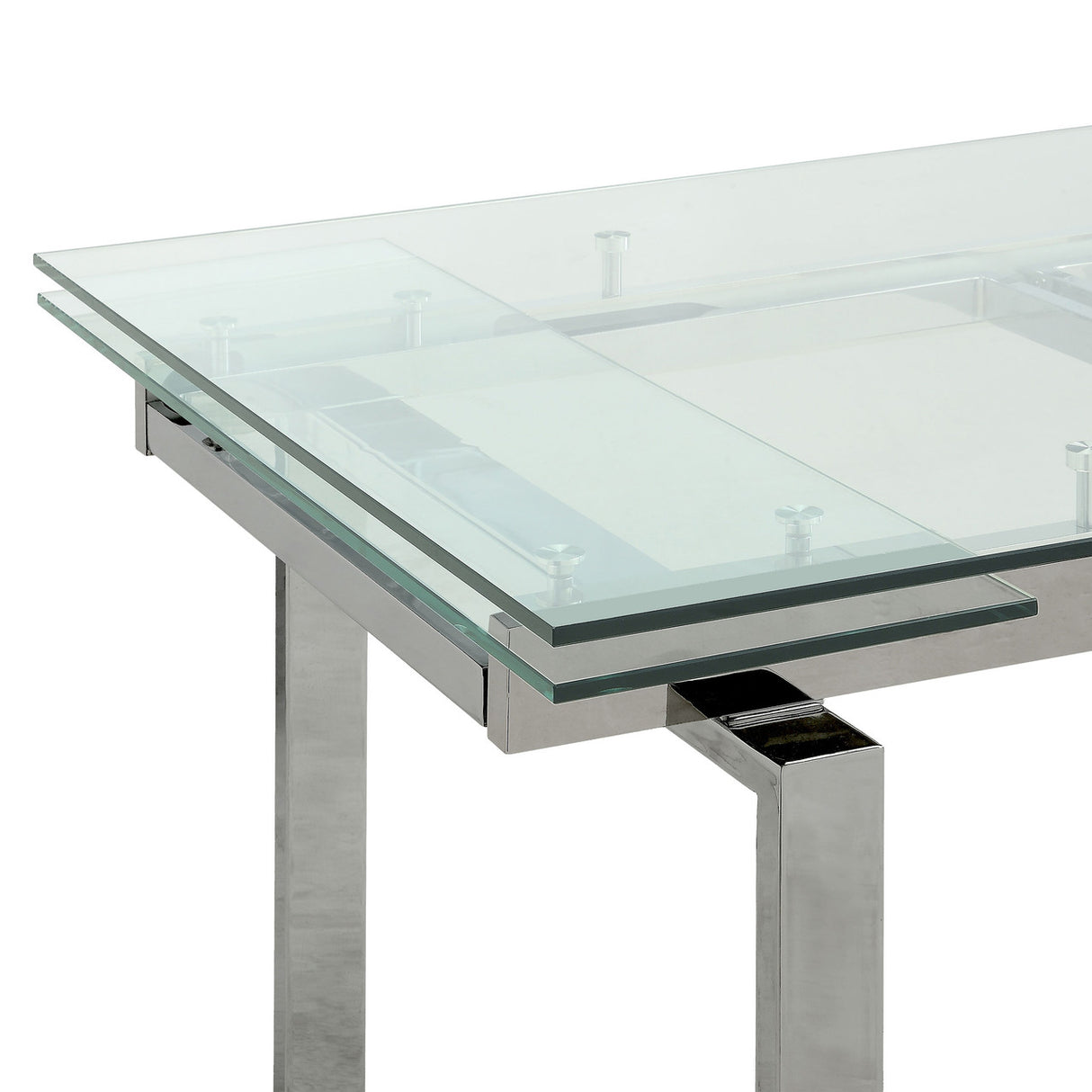 Wexford Glass Top Dining Table with Extension Leaves Chrome