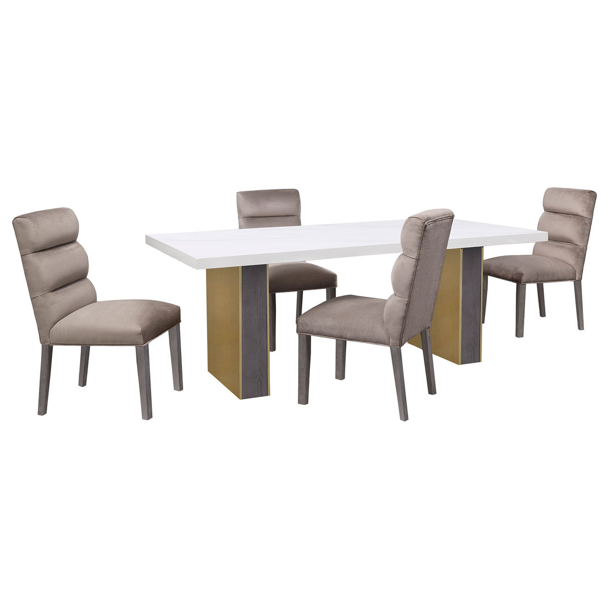 Carla Rectangular Dining Table with Cultured Carrara Marble Top White and Gold