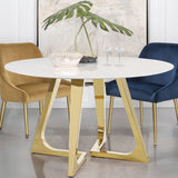 Gwynn Round Dining Table with Marble Top and Stainless Steel Base White and Gold