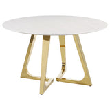 Gwynn Round Dining Table with Marble Top and Stainless Steel Base White and Gold