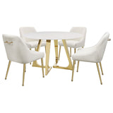 Gwynn Round Dining Table with Marble Top and Stainless Steel Base White and Gold