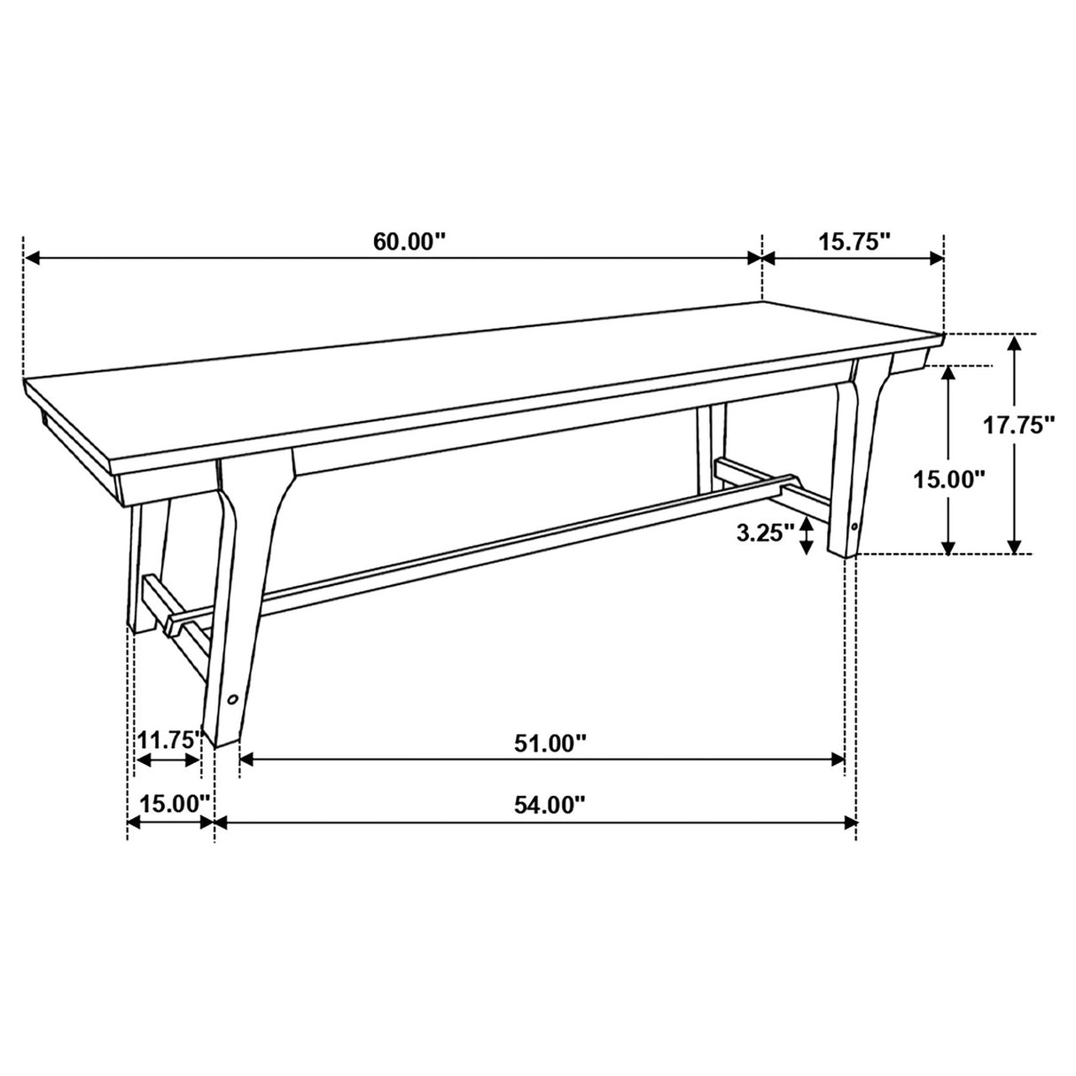 Reynolds Rectangular Trestle Base Dining Bench Brown Oak