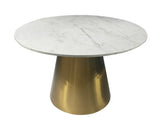 Ambrose Round Dining Table Genuine Marble with Stainless Steel White and Gold