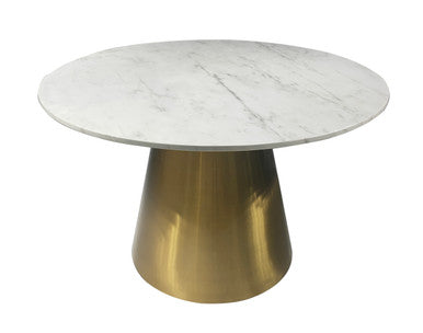 Ambrose Round Dining Table Genuine Marble with Stainless Steel White and Gold