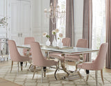 Antoine 7-piece Rectangular Dining Set Chrome and Pink