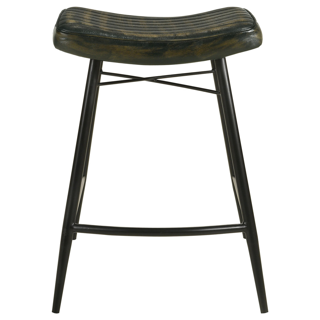 Bayu Leather Upholstered Saddle Seat Backless Counter Height Stool Antique Espresso and Black (Set of 2)