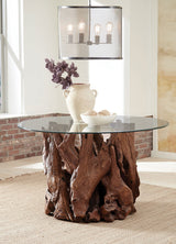 Asbury Round Glass Top Dining Table Clear and Natural Teak