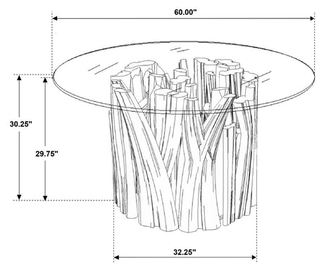 Asbury Round Glass Top Dining Table Clear and Natural Teak