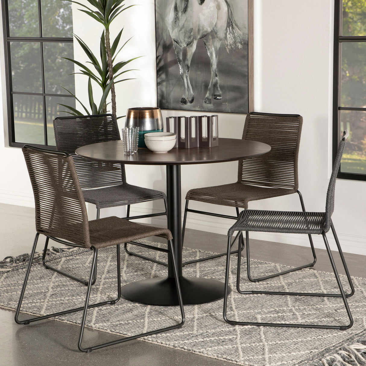 Lana Round Dining Table Walnut and Black