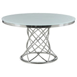 Irene Round Glass Top Dining Table White and Chrome