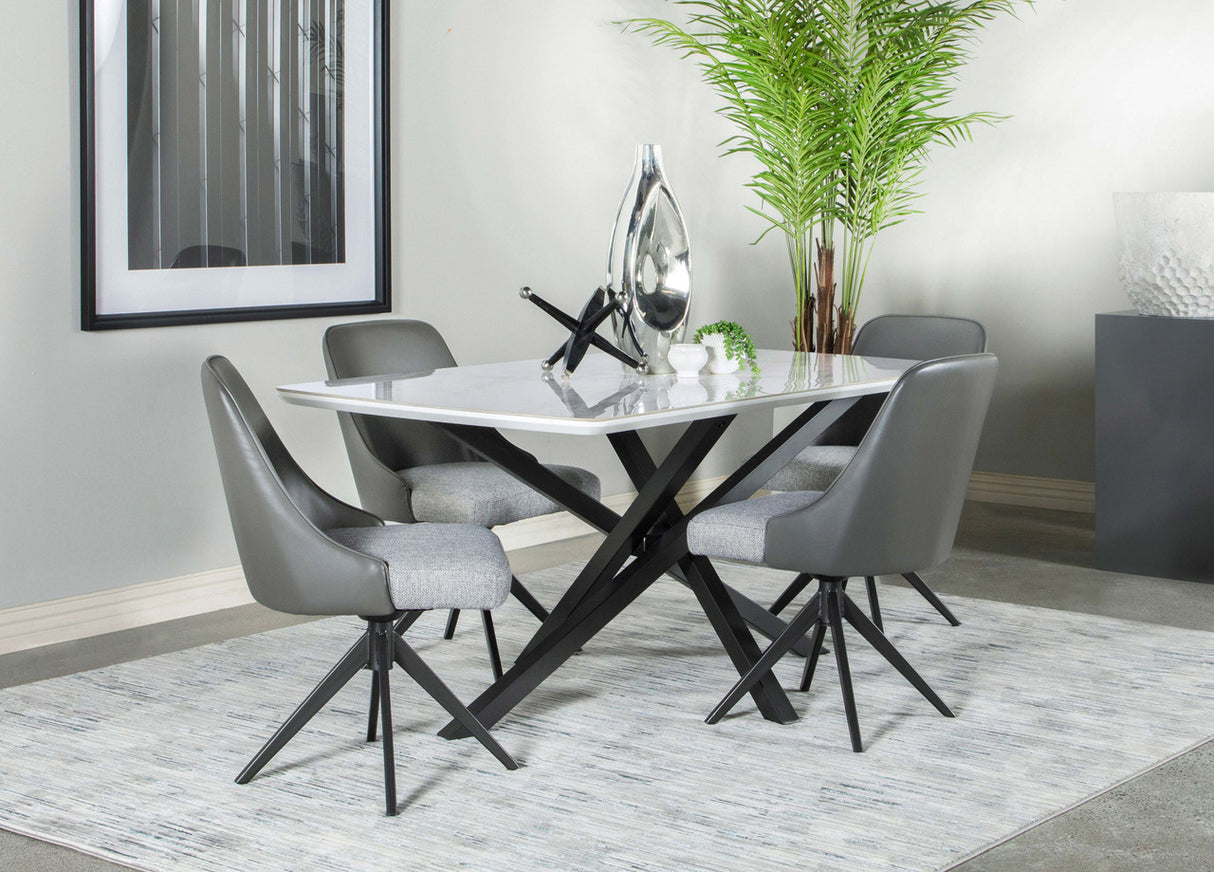 Paulita Rectangular Dining Table White and Gunmetal