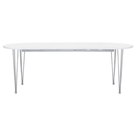 Heather Oval Dining Table with Hairpin Legs Matte White and Chrome