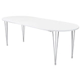 Heather Oval Dining Table with Hairpin Legs Matte White and Chrome