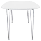 Heather Oval Dining Table with Hairpin Legs Matte White and Chrome