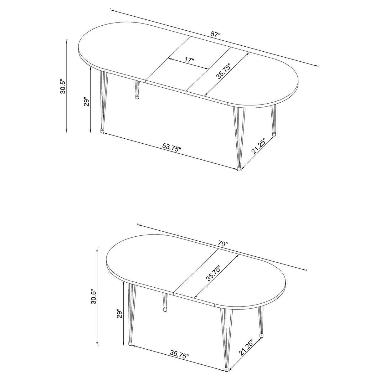 Heather Oval Dining Table with Hairpin Legs Matte White and Chrome