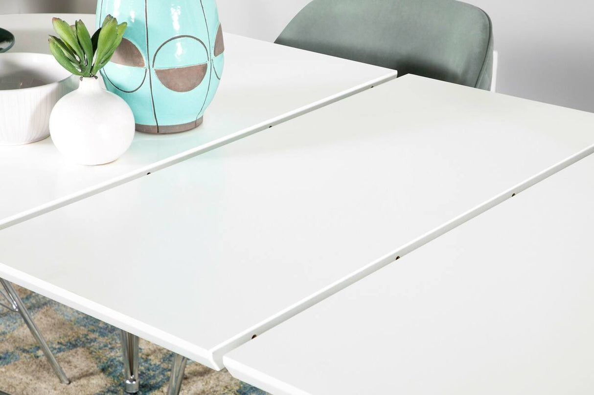 Heather Oval Dining Table with Hairpin Legs Matte White and Chrome