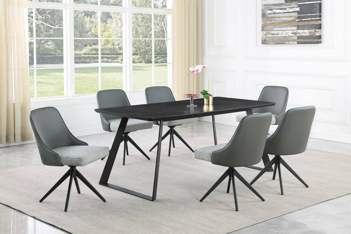 Smith Rectangle Ceramic Top Dining Table Black and Gunmetal