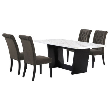 Sherry 5-piece Rectangular Marble Top Dining Set Brown and White