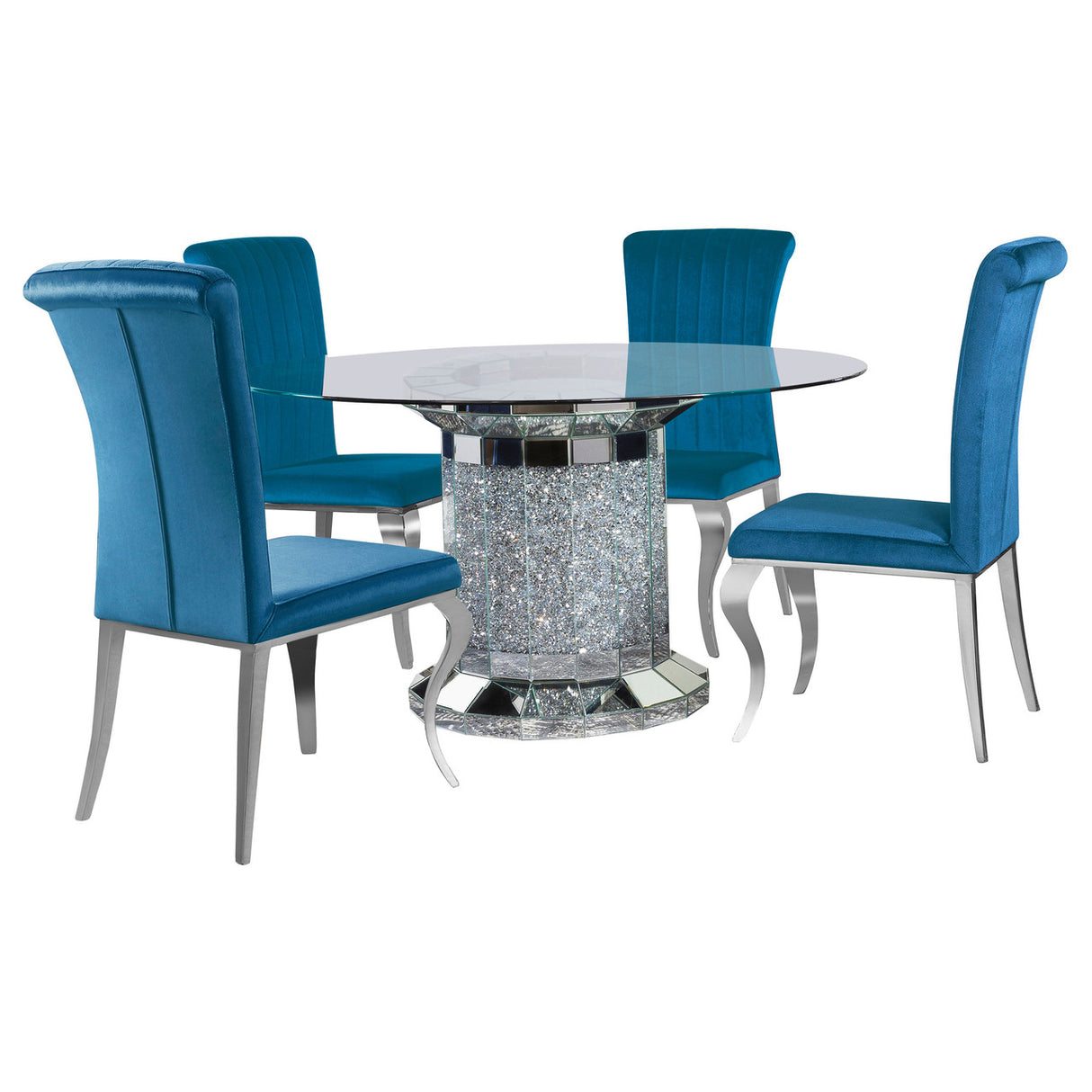 Ellie 5-piece Cylinder Pedestal Dining Room Set Mirror and Teal