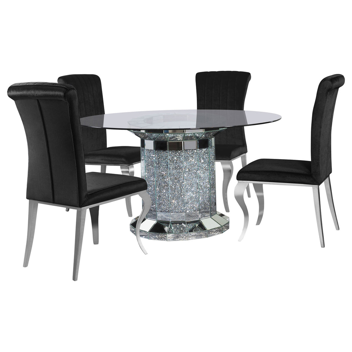 Ellie 5-piece Cylinder Pedestal Dining Room Set Mirror and Black