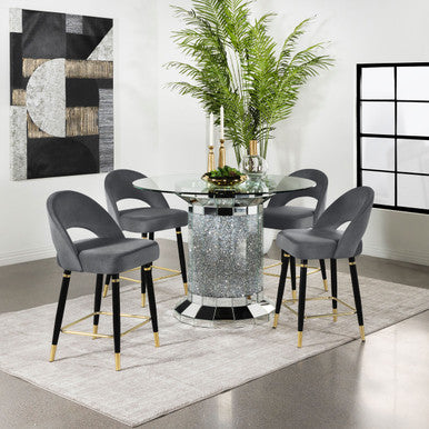 Ellie 5-piece Pedestal Counter Height Dining Room Set Mirror and Grey