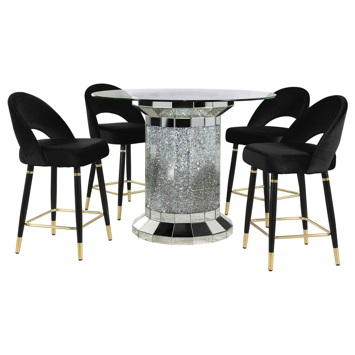 Ellie 5-piece Pedestal Counter Height Dining Room Set Mirror and Black