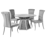 Quinn 5-piece Hexagon Pedestal Dining Room Set Mirror and Grey