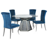 Quinn 5-piece Hexagon Pedestal Dining Room Set Mirror and Teal