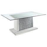 Marilyn Pedestal Rectangle Glass Top Dining Table Mirror