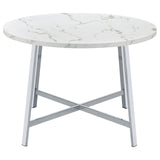 Alcott Round Faux Carrara Marble Top Dining Table Chrome