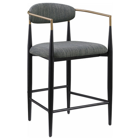 Tina Metal Counter Height Bar Stool with Upholstered Back and Seat Dark Grey (Set of 2)