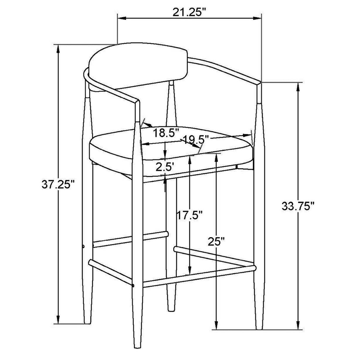 Tina Metal Counter Height Bar Stool with Upholstered Back and Seat Dark Grey (Set of 2)