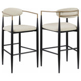 Tina Metal Pub Height Bar Stool with Upholstered Back and Seat Beige (Set of 2)