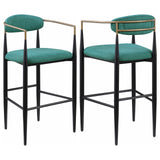 Tina Metal Pub Height Bar Stool with Upholstered Back and Seat Green (Set of 2)