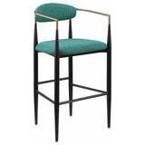 Tina Metal Pub Height Bar Stool with Upholstered Back and Seat Green (Set of 2)