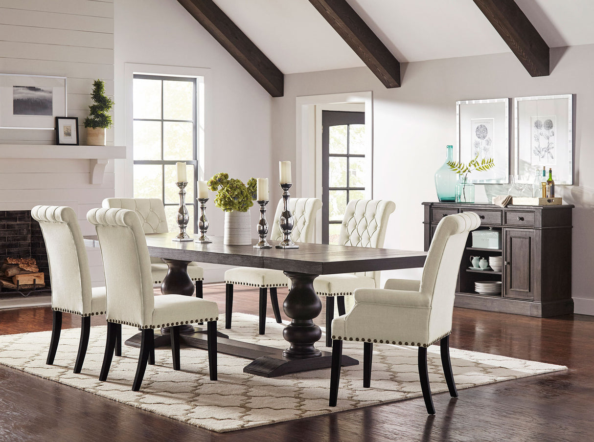 Phelps Rectangular Trestle Dining Set Antique Noir and Beige