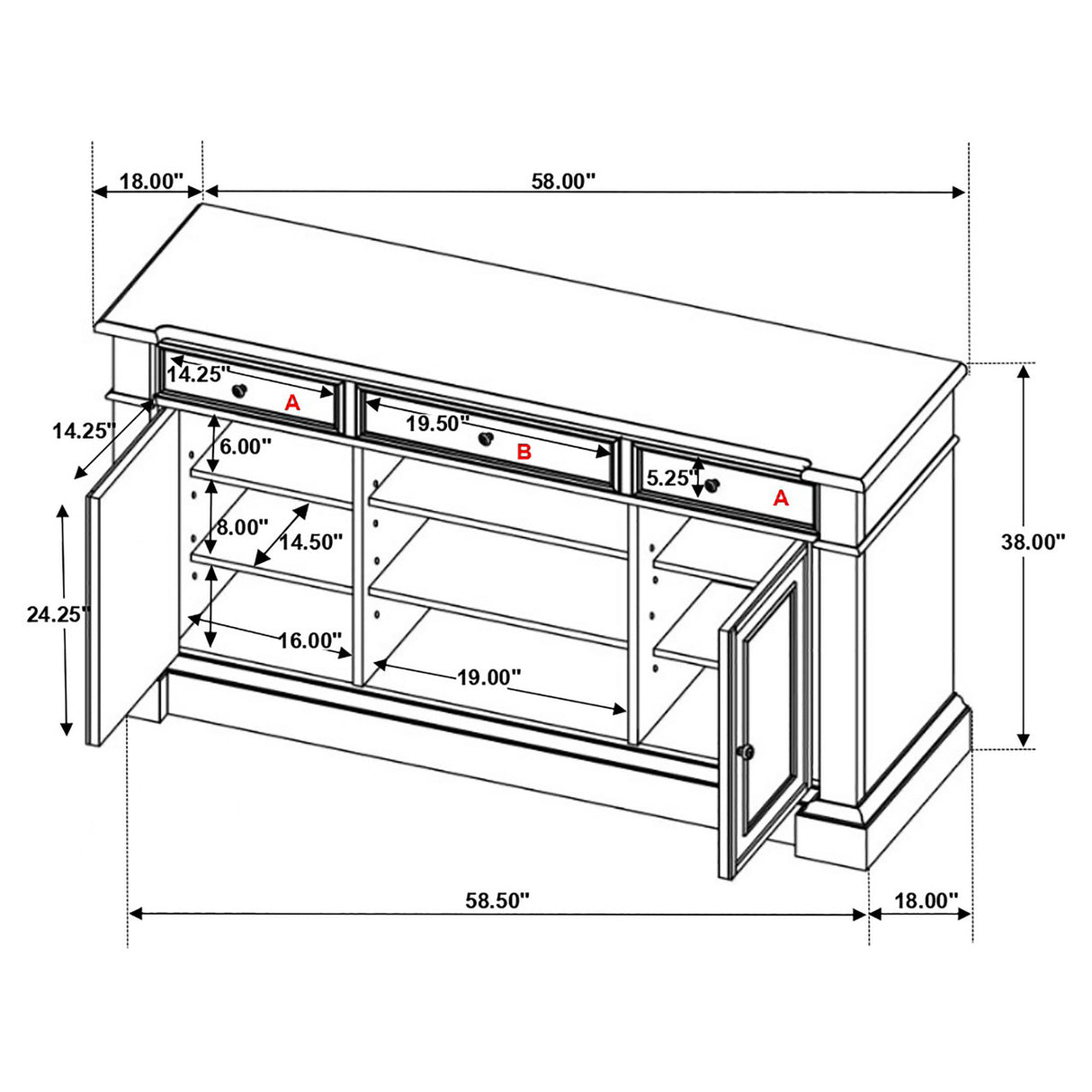 Phelps 2-door Rectangular Server Antique Noir