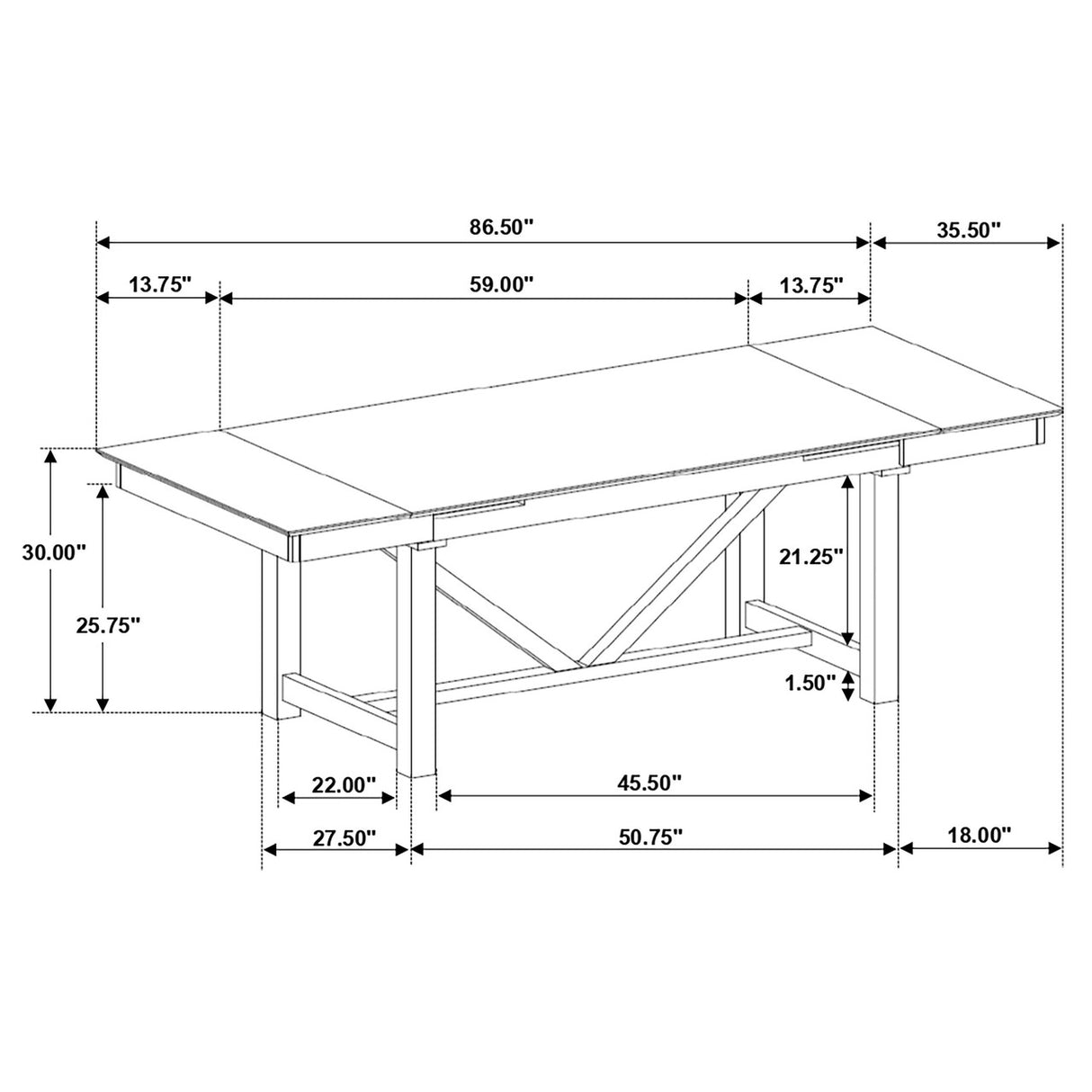 Malia Rectangular Dining Table with Refractory Extension Leaf Black