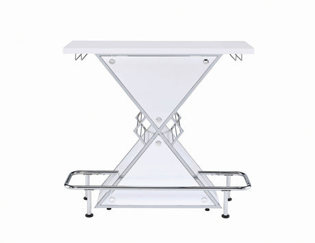 Atoka X-shaped Bar Unit with Wine Bottle Storage Glossy White