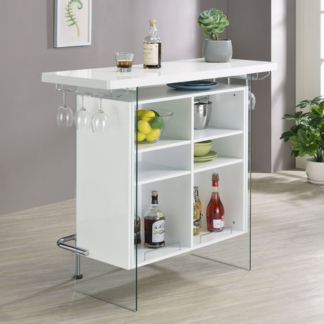 Acosta Rectangular Bar Unit with Footrest and Glass Side Panels (White)