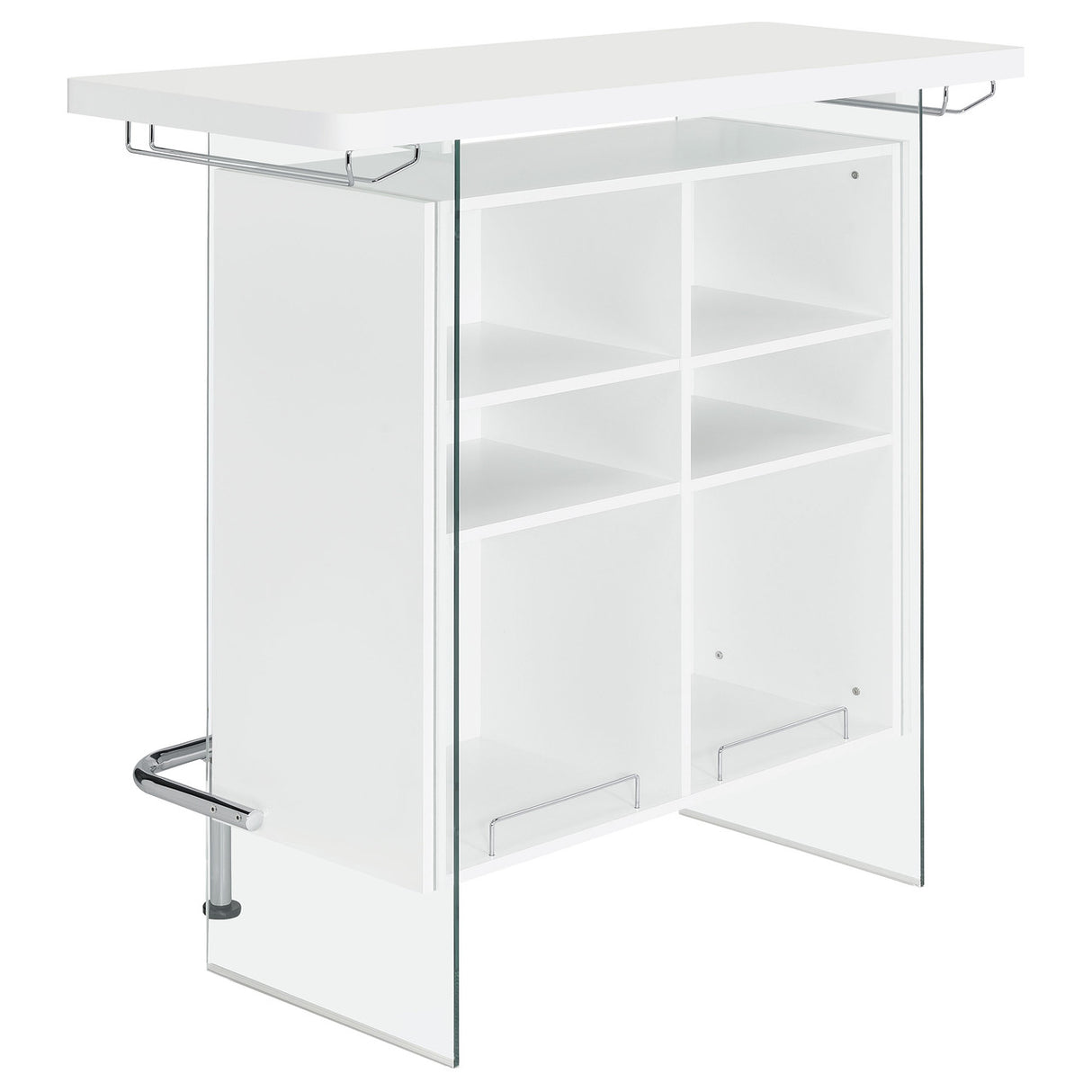 Acosta Rectangular Bar Unit with Footrest and Glass Side Panels (White)